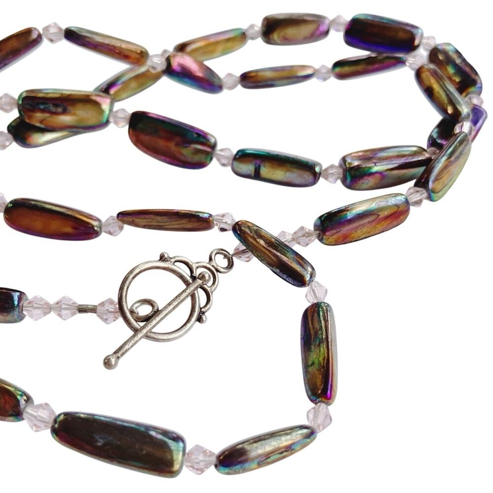 Y2K Iridescent Stick Pearl Necklace AB Resin Beads Long Layering Toggle Clasp